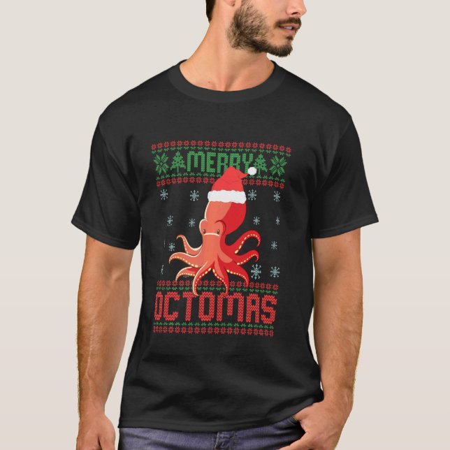 Merry Octomas Funny Octopus Ugly Christmas Sweater (Front)