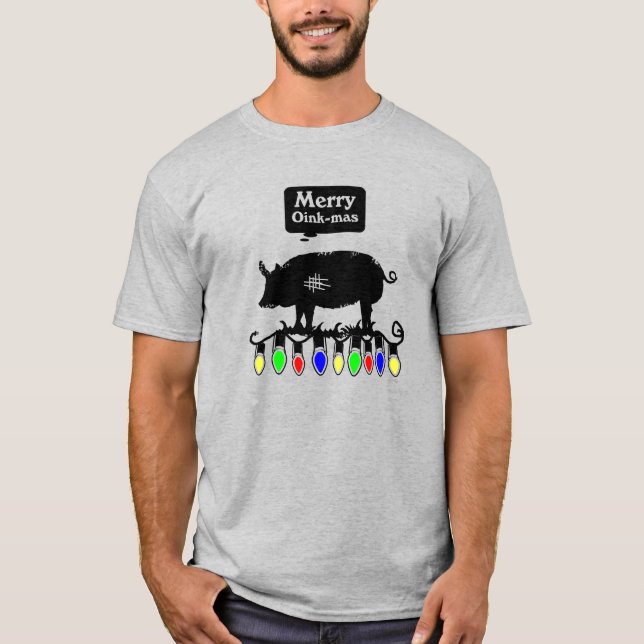 Merry Oink-Mas- Black T-Shirt (Front)