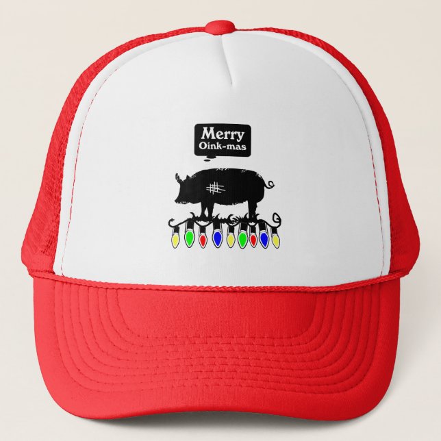 Merry Oink-Mas- Black Trucker Hat (Front)
