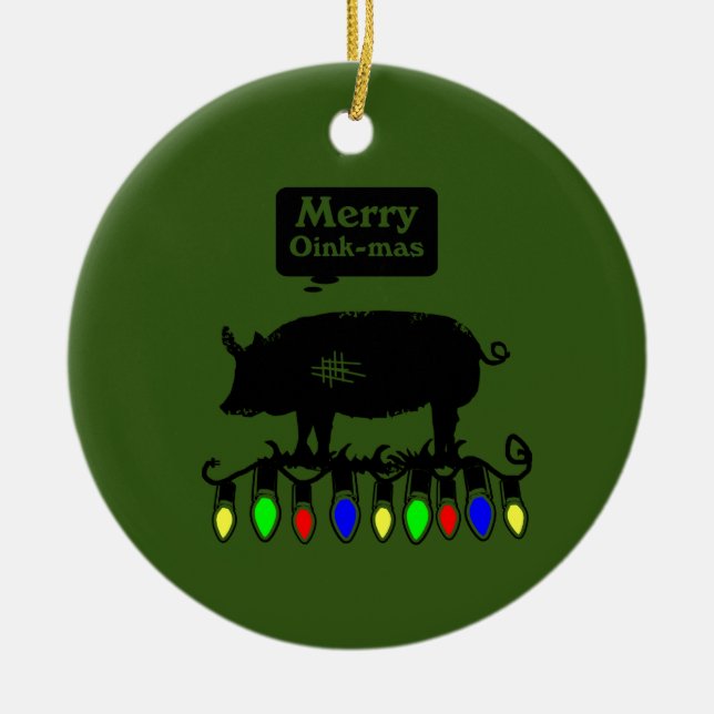 Merry Oink Mas Ceramic Ornament (Front)