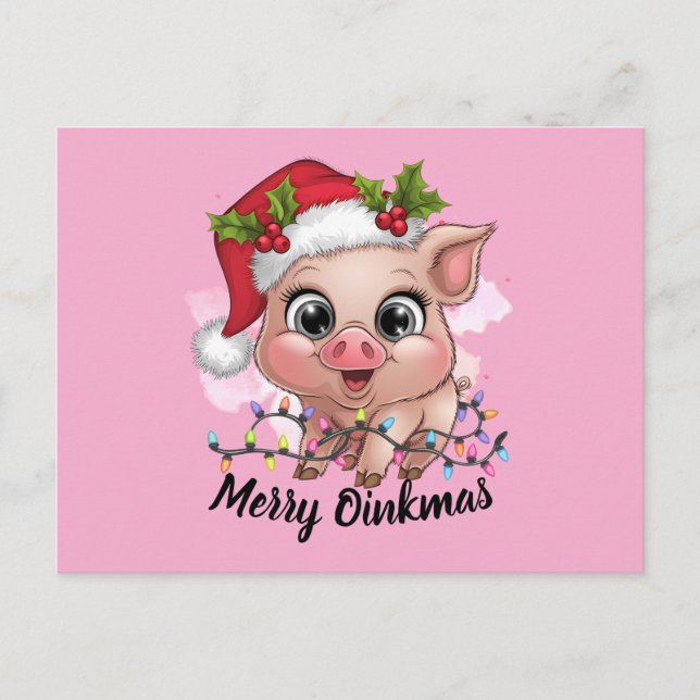 Merry Oinkmas Holiday Postcard (Front)