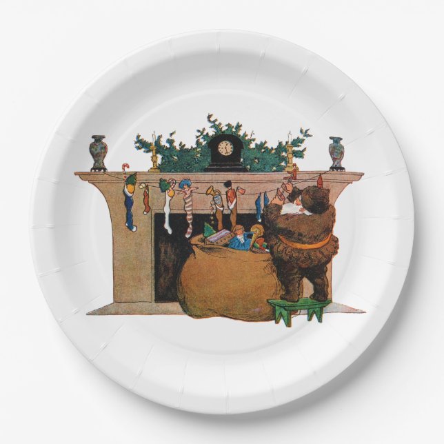 Merry Old Christmas Elf, Jessie Willcox Smith Paper Plate (Front)