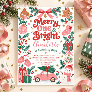 Merry One & Bright Christmas First Birthday Invitation