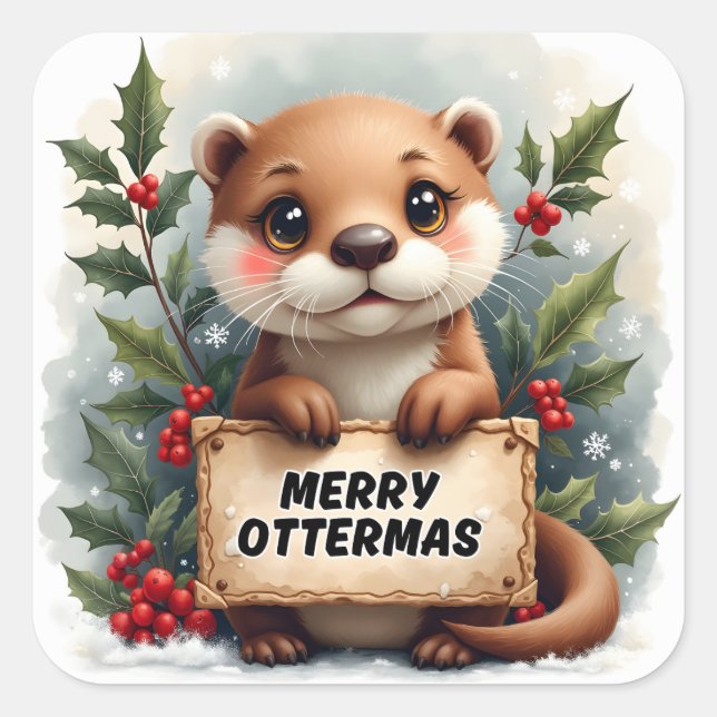 Merry Ottermas Christmas Square Sticker (Front)