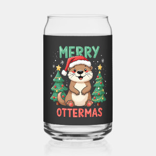 Merry Ottermas Funny Otter Animal Christmas Lovers Can Glass