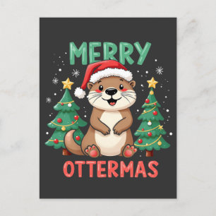 Merry Ottermas Funny Otter Animal Christmas Lovers Postcard