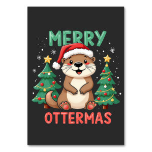 Merry Ottermas Funny Otter Animal Christmas Lovers Table Number