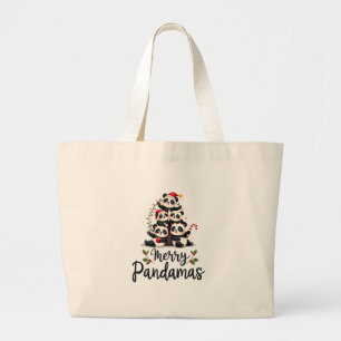 Merry Pandamas Pun Panda Christmas (2) Large Tote Bag