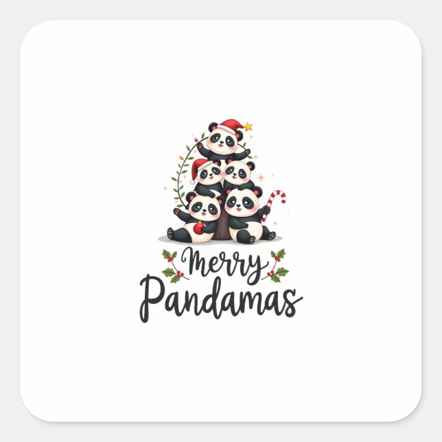 Merry Pandamas Pun Panda Christmas (2) Square Sticker (Front)