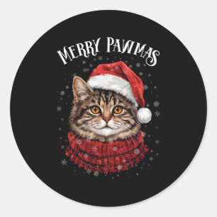 Merry Pawmas Funny Santa Cat Christmas For Kitten Classic Round Sticker