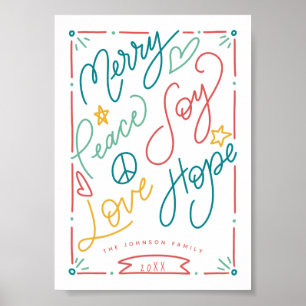Merry Peace Joy Love Hope Handdrawn Bright Holiday Poster