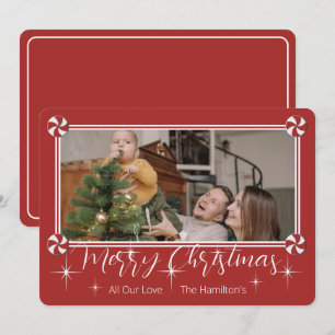 Merry Peppermint Christmas Photo Flat Holiday Card