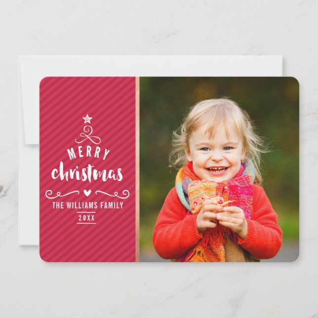 MERRY PHOTO HOLIDAY cute christmas tree design red Card (Front)