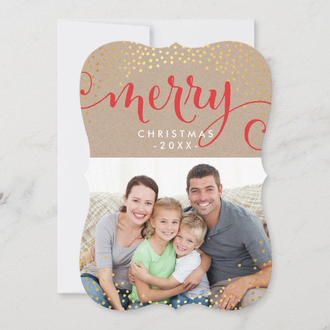 MERRY PHOTO HOLIDAY stylish gold confetti kraft (Front)