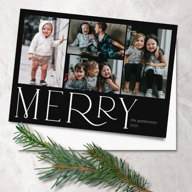 Merry Photo Simple Black White Holiday Card (Creator Uploaded)