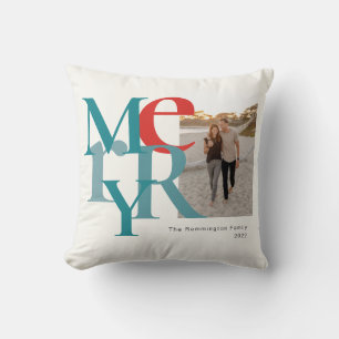 Merry Photo Simple Flat Teal Red Cushion
