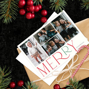 Merry Photo Simple Red Green Holiday Card
