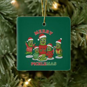 Merry Picklemas Funny Pickle Family Christmas Ceramic Ornament
