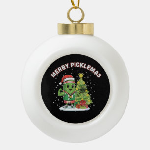 Merry Picklemas Funny Pickleball Champion Ceramic Ball Christmas Ornament