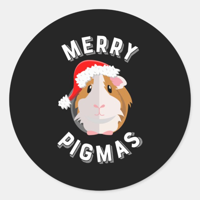 Merry Pigmas Cute and Funny Guinea Pig Christmas Classic Round Sticker (Front)