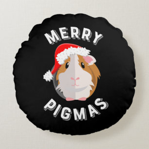 Merry Pigmas Cute and Funny Guinea Pig Christmas Round Cushion