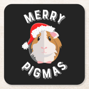 Merry Pigmas Cute and Funny Guinea Pig Christmas Square Paper Coaster