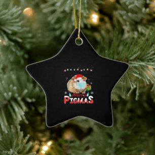 Merry Pigmas Face Mask Funny Guinea Pig Christmas Ceramic Ornament