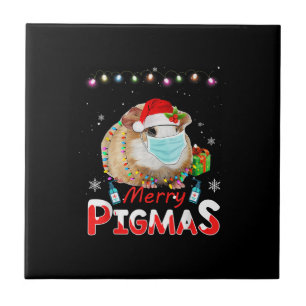 Merry Pigmas Face Mask Funny Guinea Pig Christmas Ceramic Tile