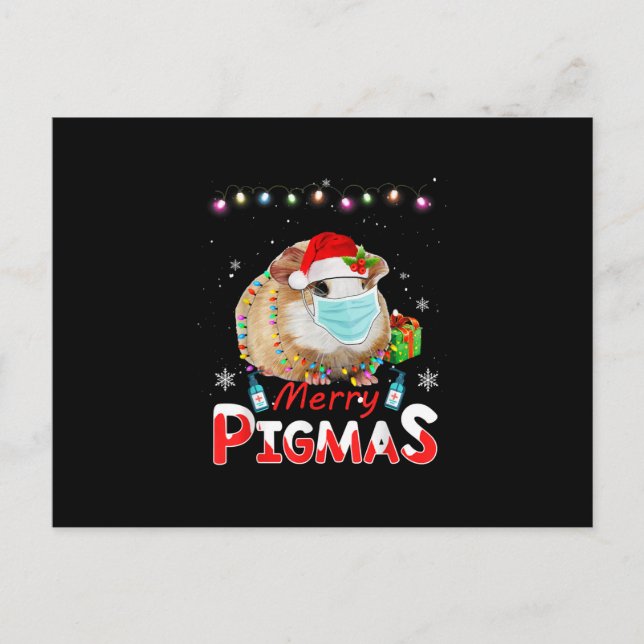 Merry Pigmas Face Mask Funny Guinea Pig Christmas Postcard (Front)
