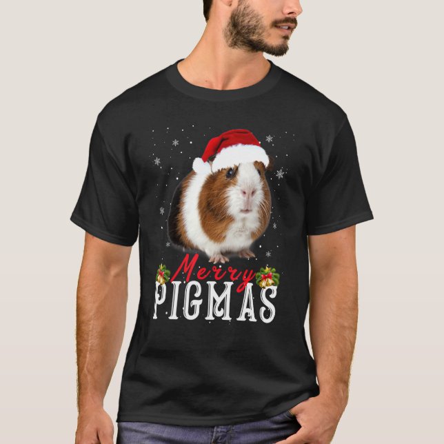 Merry Pigmas Face Mask Funny Guinea Pig Christmas  T-Shirt (Front)
