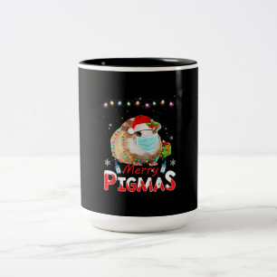 Merry Pigmas Face Mask Funny Guinea Pig Christmas Two-Tone Coffee Mug