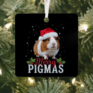 Merry Pigmas Funny Guinea Pig Christmas Santa Xmas Metal Tree Decoration