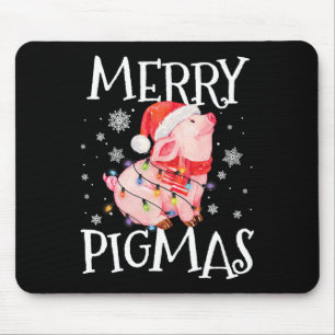 Merry Pigmas Funny Pig Christmas Lights Tree Xmas  Mouse Pad