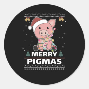 Merry Pigmas Funny Pig Christmas Pun Classic Round Sticker