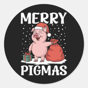 Merry Pigmas Funny Pig Christmas Santa Pig Xmas Fa Classic Round Sticker