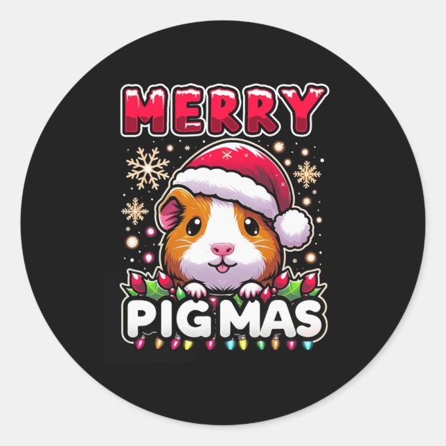 Merry Pigmas Funny Xmas Christmas Guinea Pig Lover Classic Round Sticker (Front)