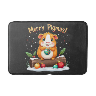 Merry Pigmas Guinea Pig Christmas Santa  Bath Mat