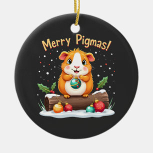 Merry Pigmas Guinea Pig Christmas Santa  Ceramic Ornament