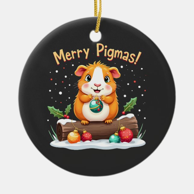 Merry Pigmas Guinea Pig Christmas Santa  Ceramic Ornament (Front)