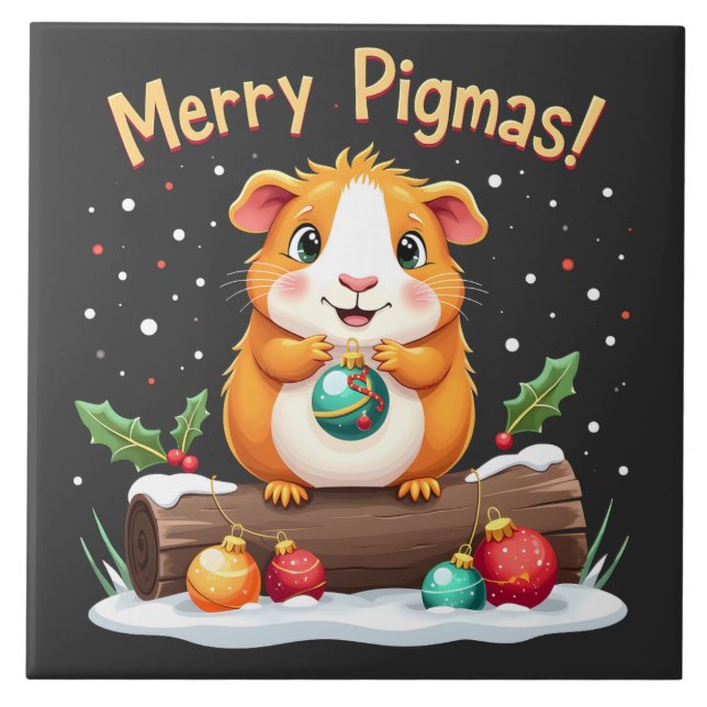 Merry Pigmas Guinea Pig Christmas Santa  Ceramic Tile (Front)