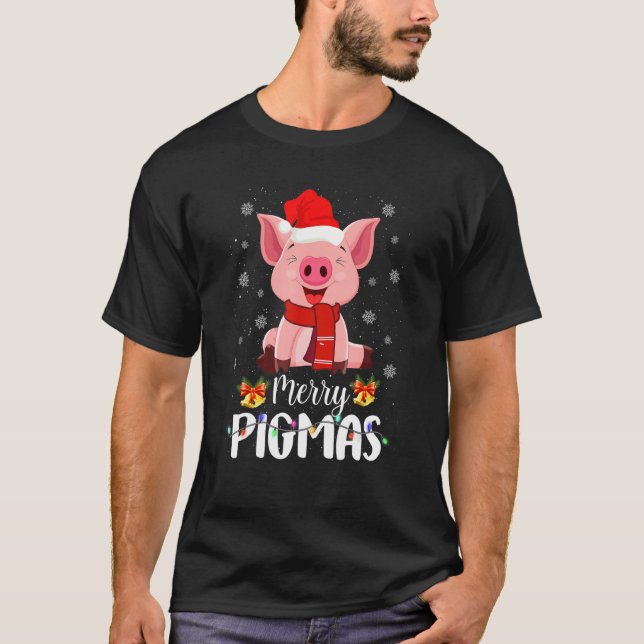 Merry Pigmas Pig Christmas Santa Hat  Xmas Light F T-Shirt (Front)