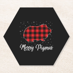 Merry Pigmas Red Plaid Guinea Pig Christmas Gift P Paper Coaster