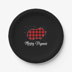 Merry Pigmas Red Plaid Guinea Pig Christmas Gift P Paper Plate