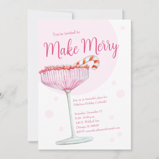 Merry Pink Champagne Holiday Party Invitation (Front)