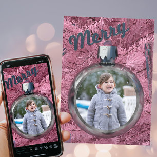 Merry Pink Christmas Tree Photo Holiday Card