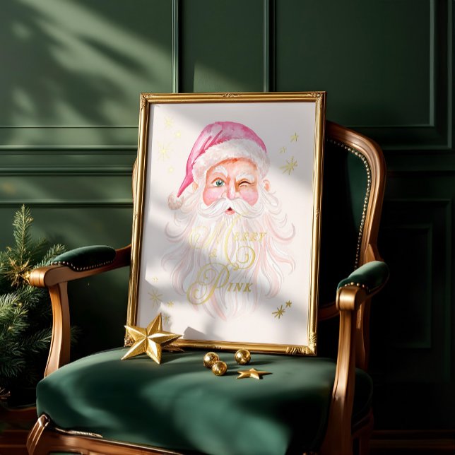 Merry & Pink Classic Christmas Retro Pink Santa Foil Prints (Merry & Pink Classic Christmas Retro Pink Santa Foil Prints)