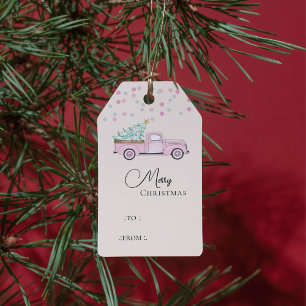 Merry Pink Elegant Christmas truck Tree To & From Gift Tags