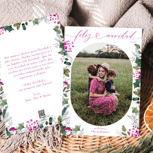 Merry & Pink Oval Photo Feliz Navidad Card