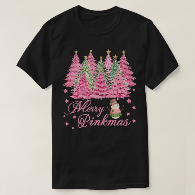 Merry Pinkmas Pink Christmas Trees Funny Merry Chr T-Shirt (Design Front)
