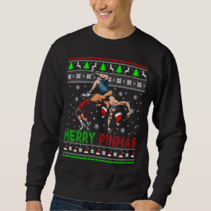 Merry Pinmas  Christmas Sweater Santa Wrestling Gr